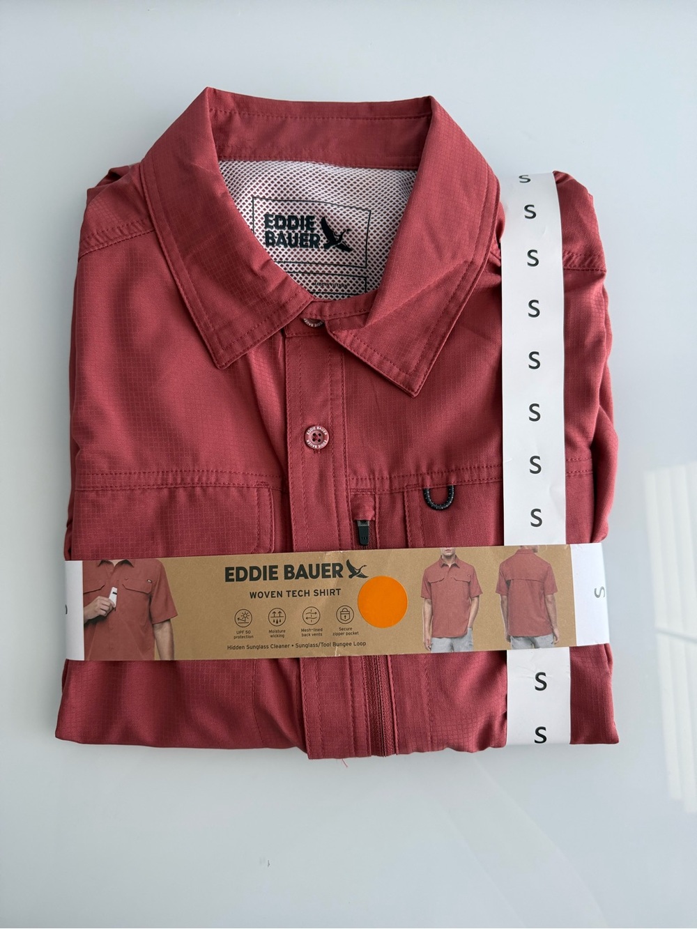 Eddie Bauer Men's Red Tech Woven Button Up Shirt Size Small